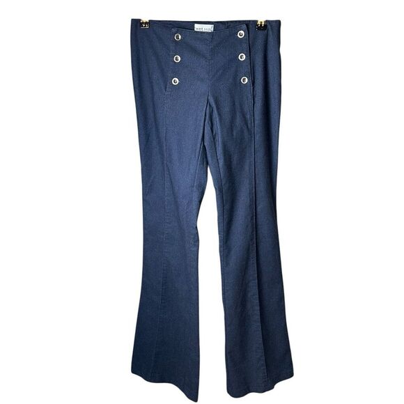 Wet Seal Pants - Wet Seal Dark Navy Blue Flare Pants Sailor Button Pants Low Rise Vintage Y2K